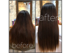 ロングヘア女性の後ろ姿のbefore/after